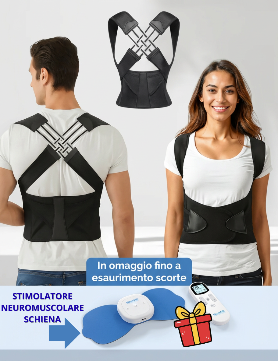 KIT Premium 2x1 : Fascia Correttore Posturale + Stimolatore Neuromuscolare Terapia Correttiva Schiena MAX Pro™